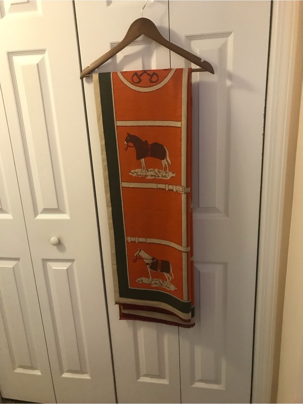 Equestrian Print Shawl in Orange and Green